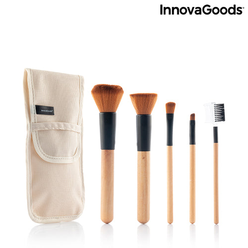 Conjunto de 5 Pincéis de Maquilhagem em Bambu com Estojo