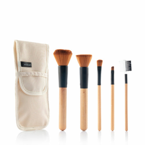 Conjunto de 5 Pincéis de Maquilhagem em Bambu com Estojo